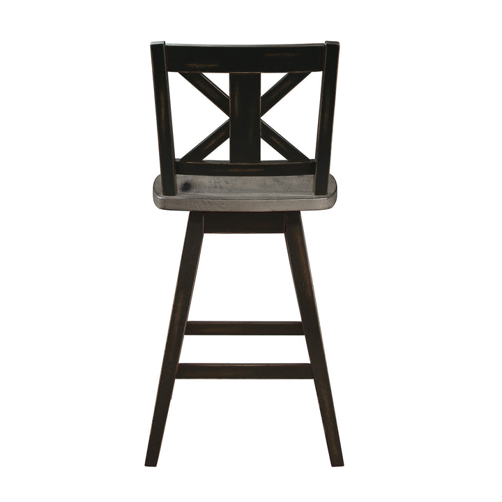 Set Of 2, Swivel Cntr Hght Chr, Ant.Grey Sand Thru+Antq Black