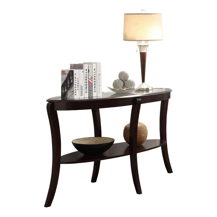 Pierre Rich Espresso Finish Sofa Table with Glass Insert