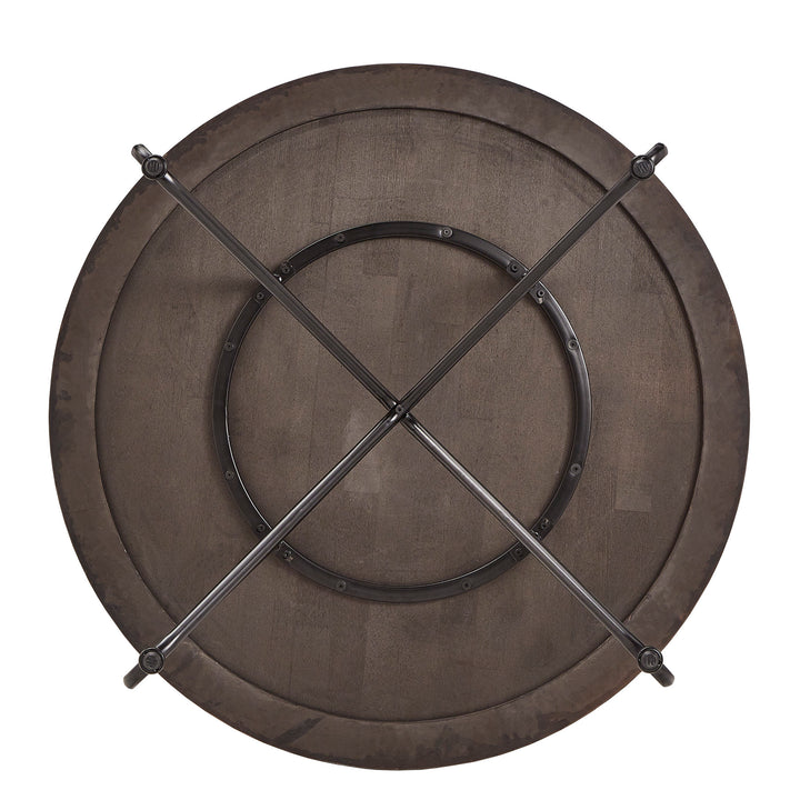 Distressed Walnut Finish Round Dining Table