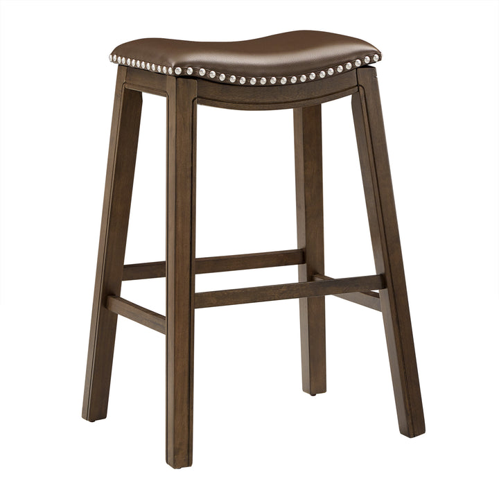 Brown Finish Brown Pu 29" Bar Height Stool - Brown Faux Leather, Bar Height - Brown Faux Leather, Bar Height