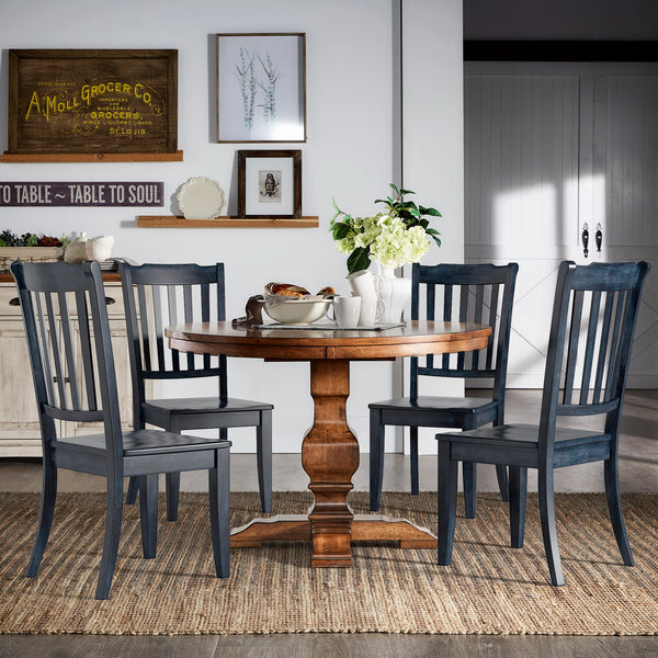 Slat Back Wood Dining Chairs (Set of 2) - Antique Dark Denim Finish