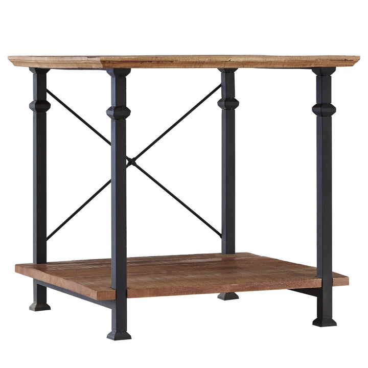 Vintage Industrial End Table - Oak Finish