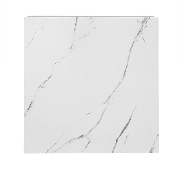 Faux Marble Table with Casters - White, Square, End and Large Coffee Table Set