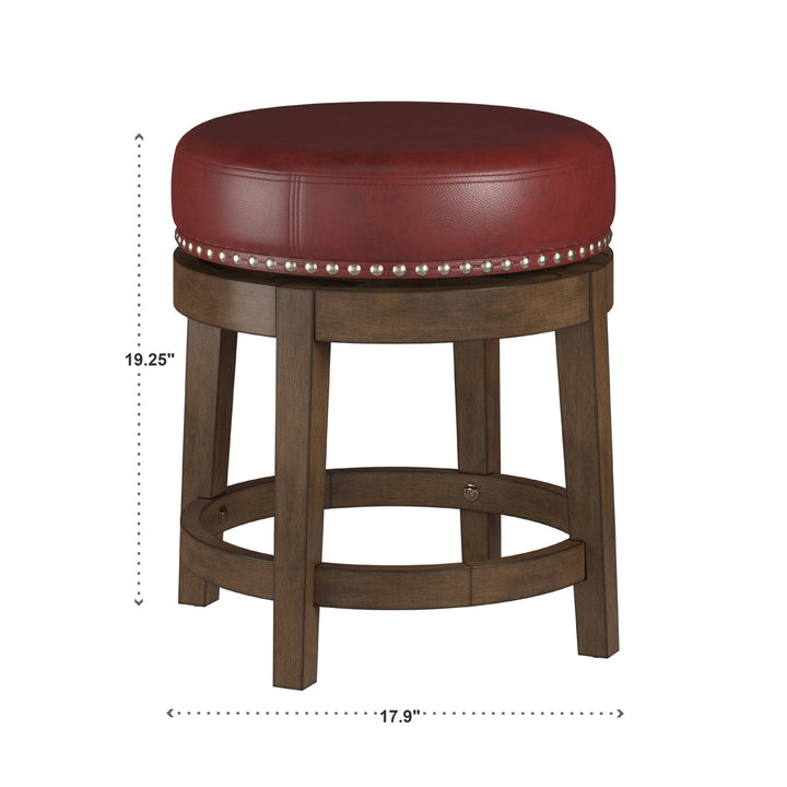 Set Of 2, Brown Finish Red Pu 18" Swivel Stool - Red Faux Leather, Dining Height - Red Faux Leather, Dining Height