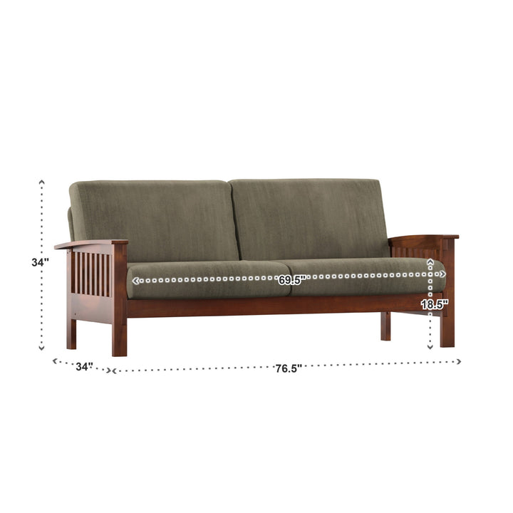 Mission-Style Wood Sofa - Olive Microfiber, Oak Finish