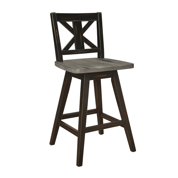 Set Of 2, Swivel Cntr Hght Chr, Ant.Grey Sand Thru+Antq Black