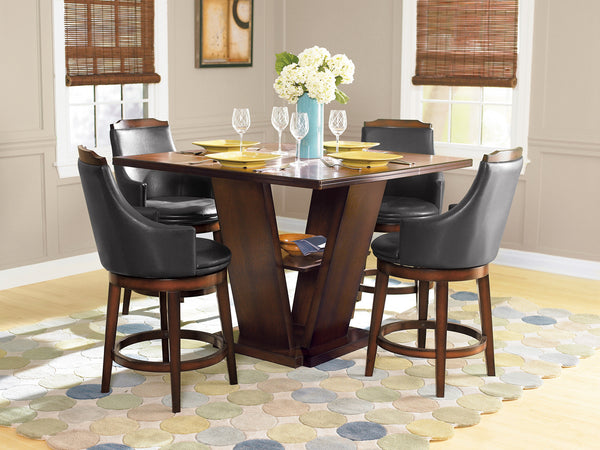Set Of 2, Bayshore Dark Brown Finish Pu Swivel Counter Height Chair