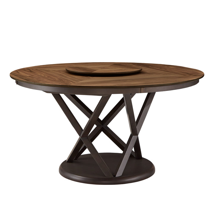 Two-Tone Espresso and Walnut Dining Table with Lazy Susan