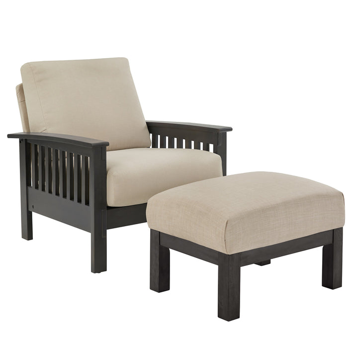 Mission-Style Wood Accent Chair - Beige Linen, Dark Grey Finish with Ottman