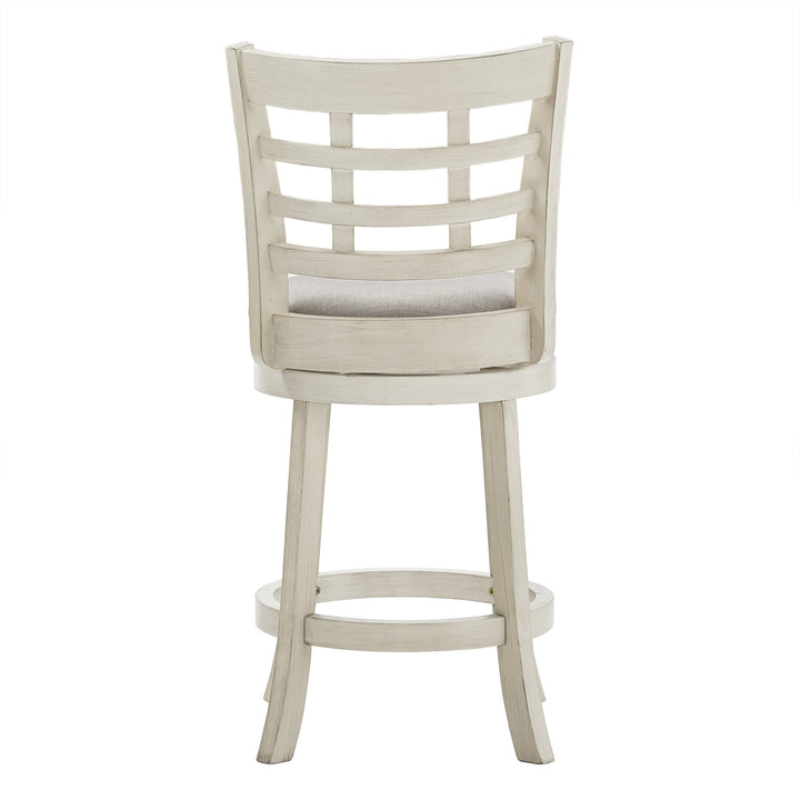 Window Back 24"H Swivel Counter Height Stool - Antique White Finish, Gray Linen