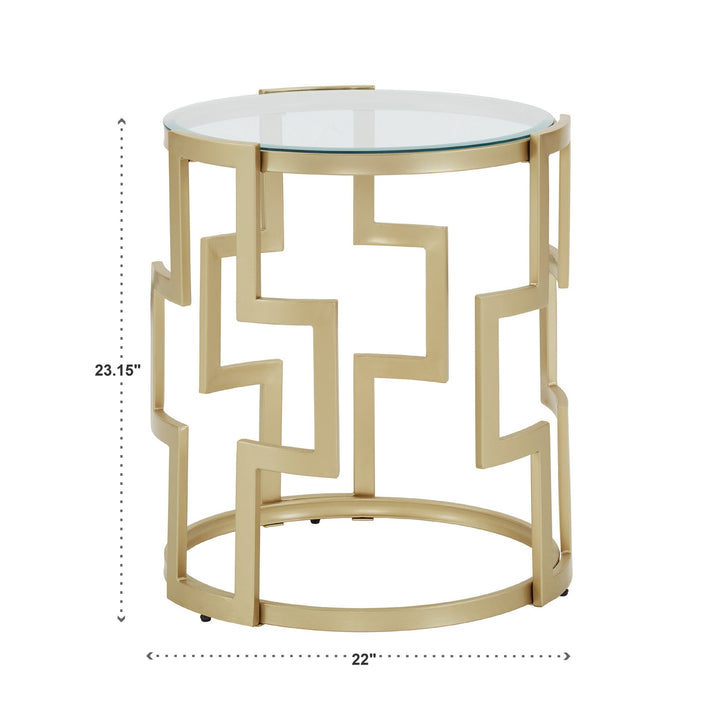 23" Tall Glass End Table - Matte Gold Finish, Clear Glass Top