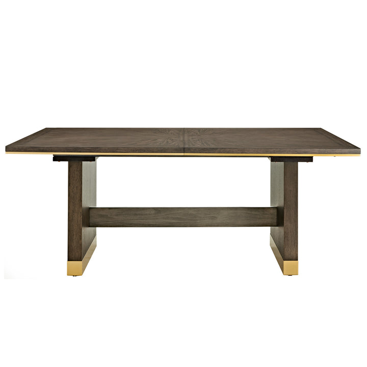 8-Person 76"-96" Brown Finish Gold Metal Extendable Dining Table with Leaf