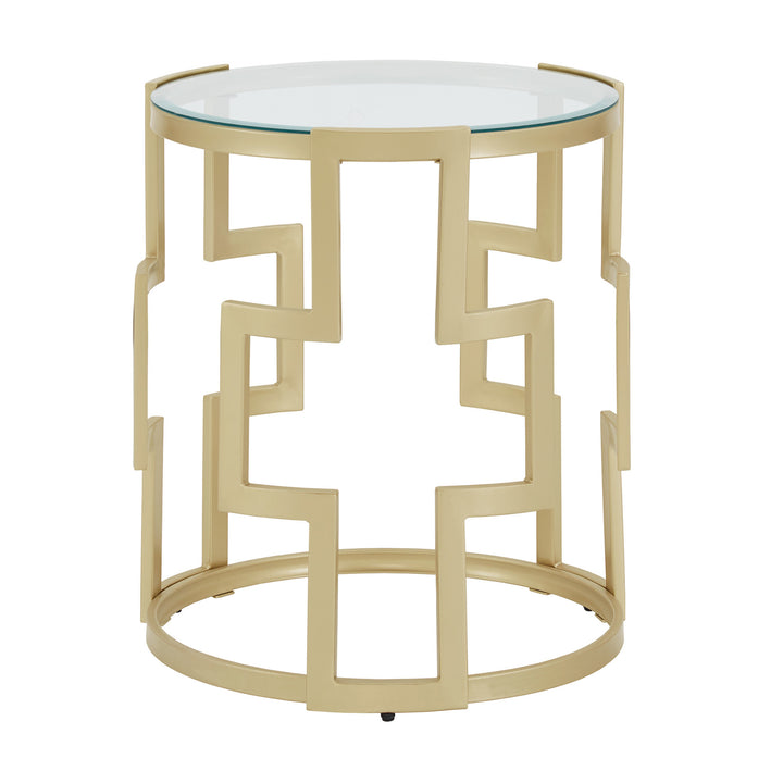 Matte Gold Finish, Clear Glass Top Table Set - End Table and Coffee Table