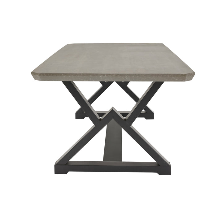 7-piece 92" Black Finish Light Grey Fiber Cement Top Dining Set