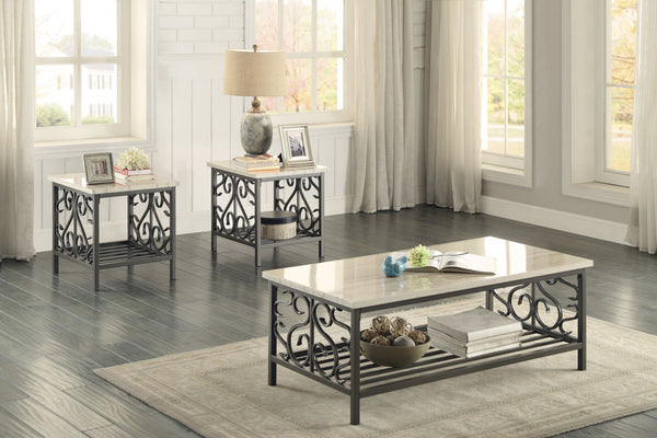 3Pc Occ Table Set, Faux Marble, Metal Base, 3A