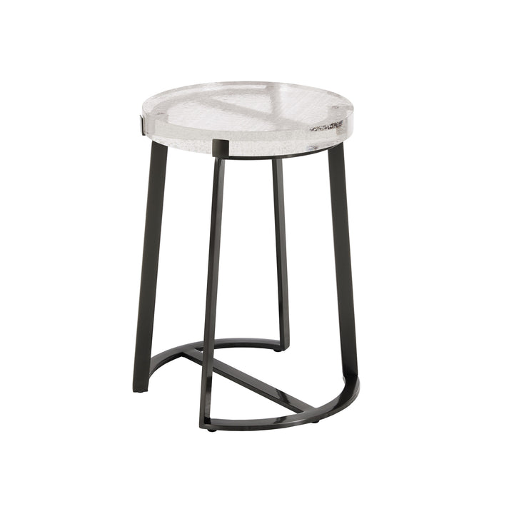 Stainless Steel Cast Glass Top Table - Iron Gray Finish, Round End Table