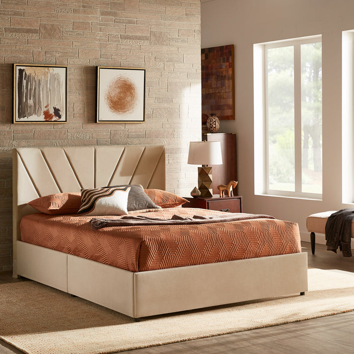 V-Channel Headboard Storage Platform Bed - Queen Size