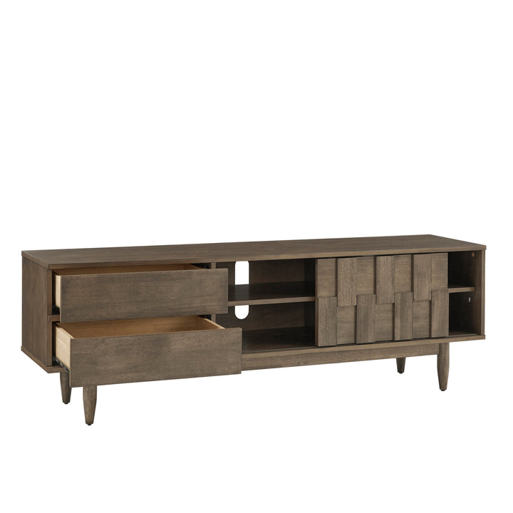 Mid-Century Wood 2-Drawer TV Stand - Light Charcoal Grey Finish, 70-inch TV Stand