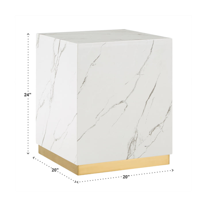 Faux Marble Table with Casters - White, Square, End and Large Coffee Table Set