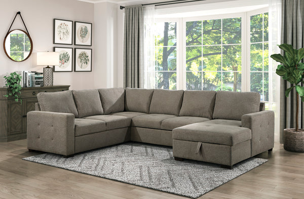 3-Piece Sectional with Pull-out Bed and Left Chaise with Hidden Storage