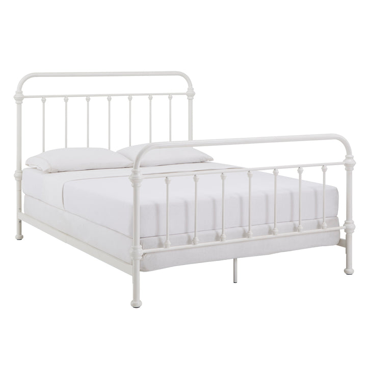 Antique Graceful Victorian Iron Metal Bed - Antique White, Queen