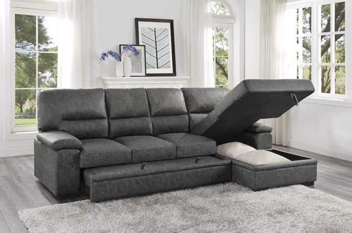 2-Piece Sectional with Pull-out Bed and Chaise with Hidden Storage
