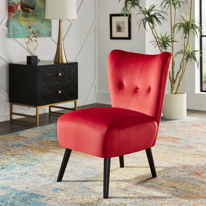 22.5" Wide Tufted Accent Chair - Red Velvet with Brown Legs