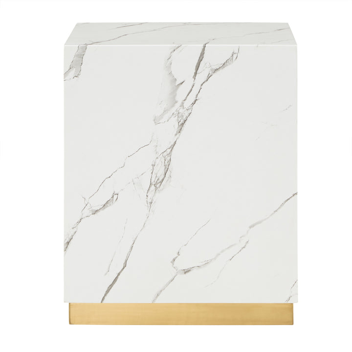 Faux Marble Table with Casters - White, Square, End and Large Coffee Table Set