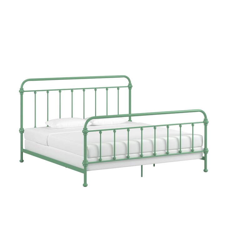 Antique Graceful Victorian Iron Metal Bed - Meadow Green, King (King Size)
