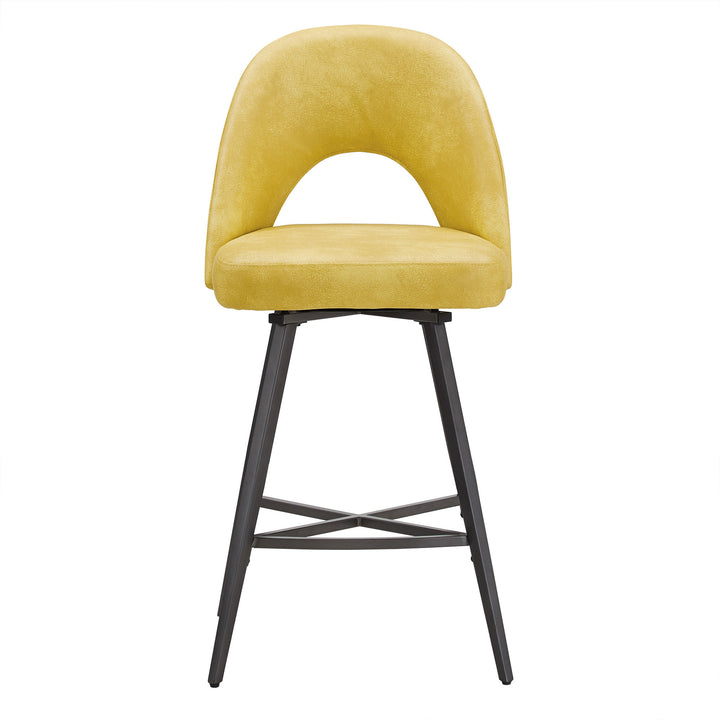 Metal Swivel Stools (Set of 2) - Yellow PU Leather, 24" Counter Height