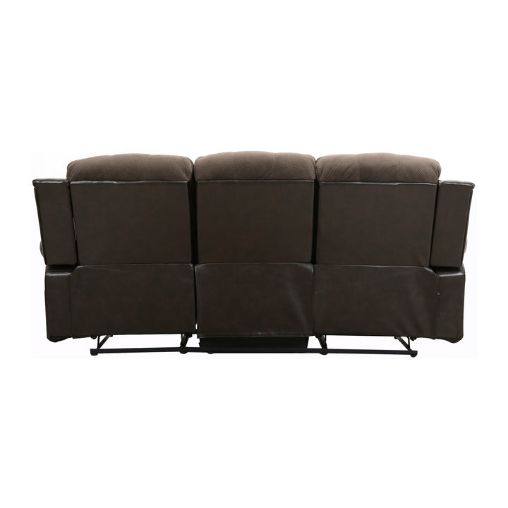 Cranley Chocolate Textured Plush Microfiber & Dark Brown Bi-Cast Vinyl Double Reclining Sofa
