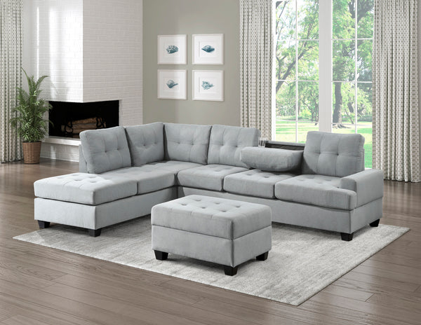2-Piece Reversible Sectional with Drop-Down Cup Holders