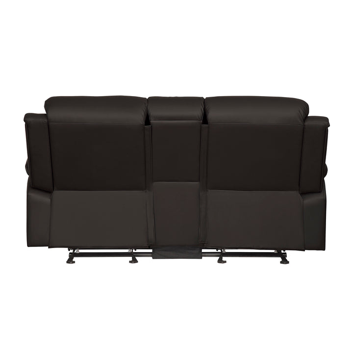 Dark Brown Pu Double Glider Reclining Loveseat with Center Console