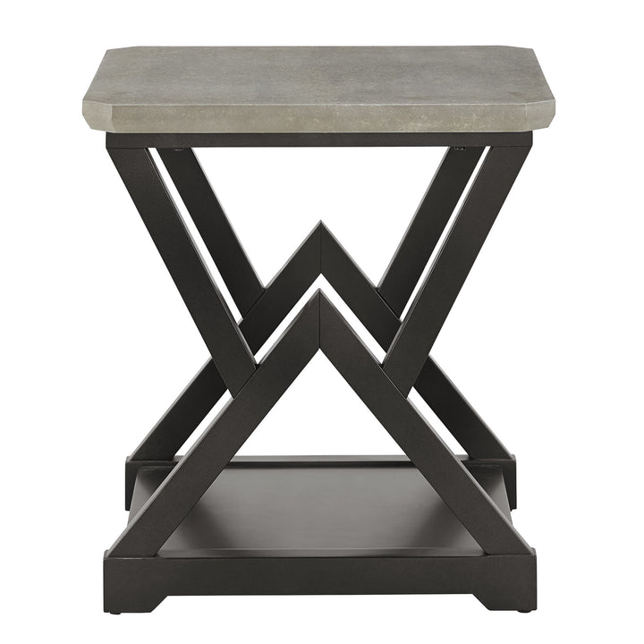 Black Finish Light Gray Fiber Cement Top End Table - End Table