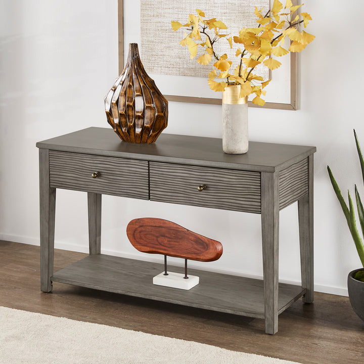 Antique Gray Finish Gray Fiber Cement Table with Self - Sofa Table