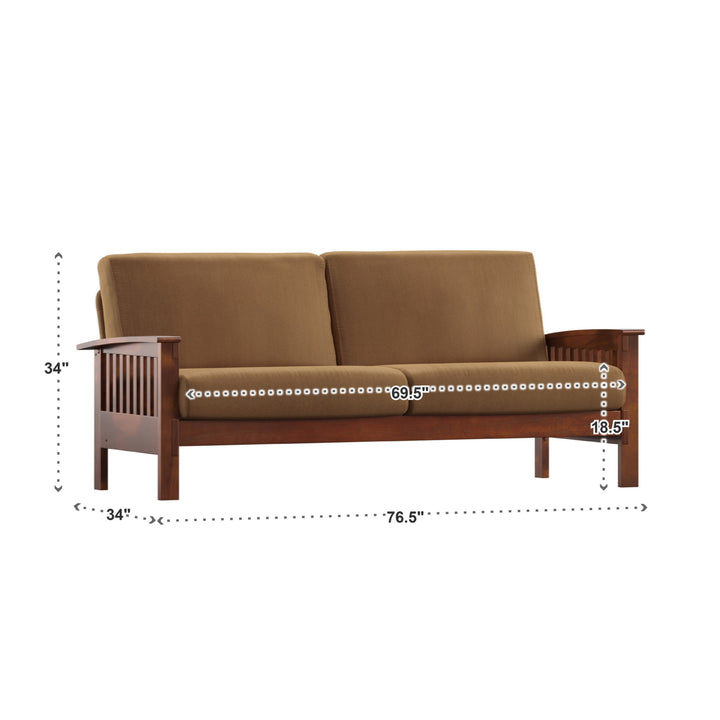 Mission-Style Wood Sofa - Rust Microfiber, Oak Finish