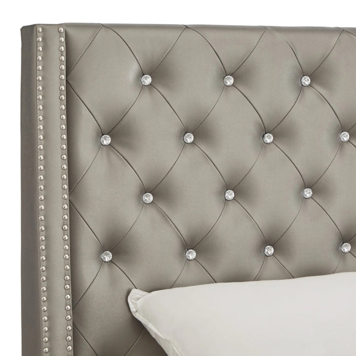 Faux Leather Crystal Tufted Headboard - Silver Grey, King