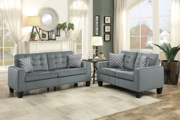 Sofa, 2 Pillows, Grey 100% Polyester