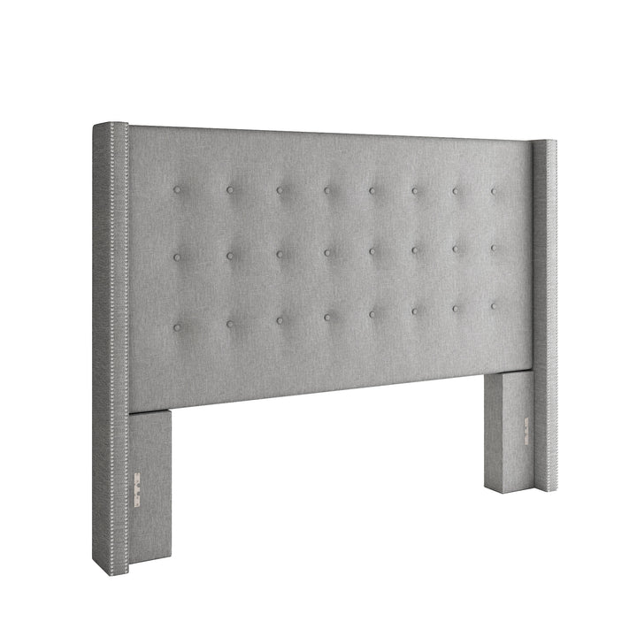 Nailhead Wingback Button Tufted Headboard - Grey Linen, Queen