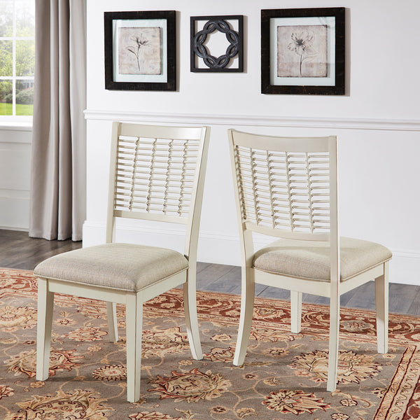 White Finish Wicker Dining Chair (Set of 2) - Brown Fabric