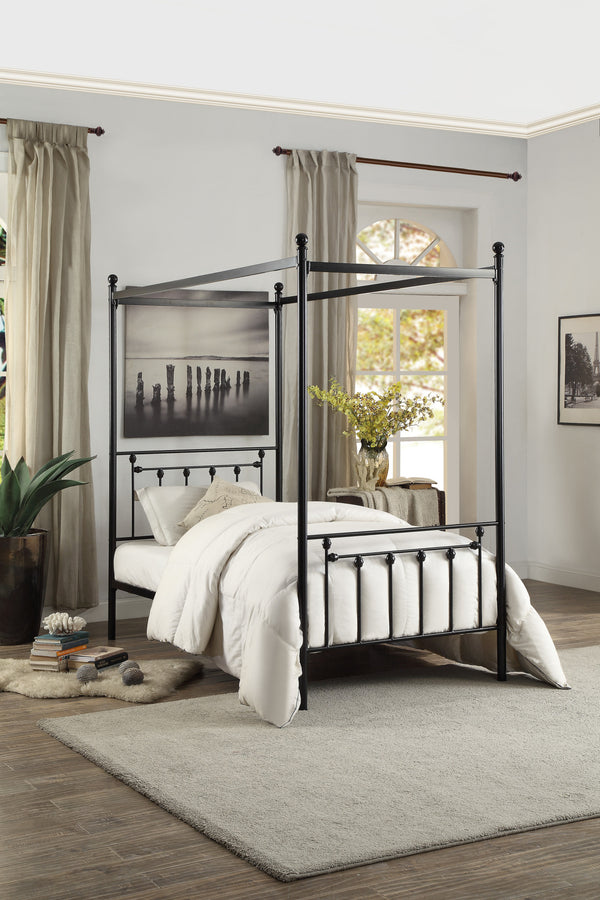 Twin Size Canopy Metal Bed, Round Post, 3A