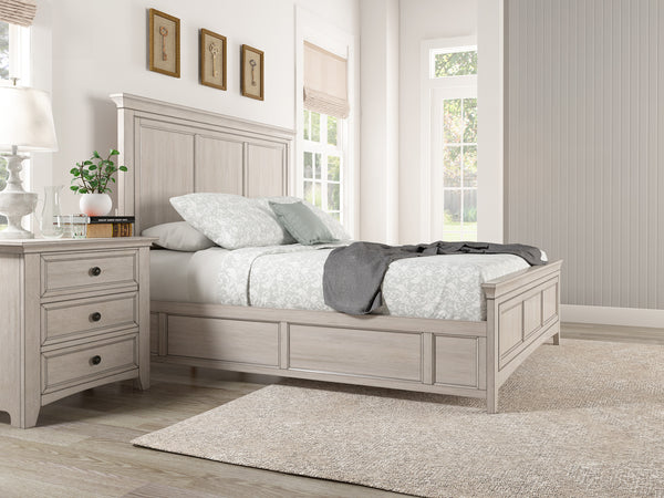 Wood Panel Bed - Antique White Finish, Queen