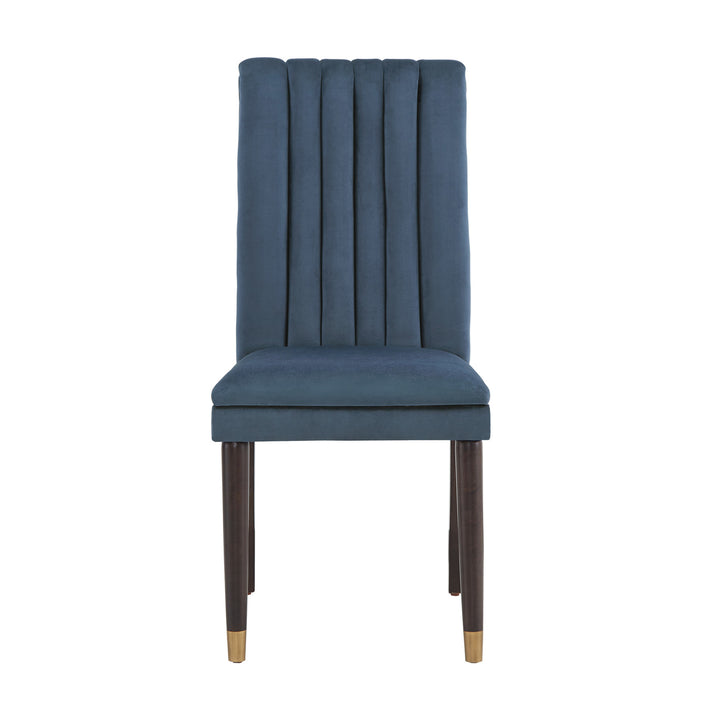 Espresso Wood Velvet Upholstered Dining Set - 5-Piece Set, Blue Velvet Chairs