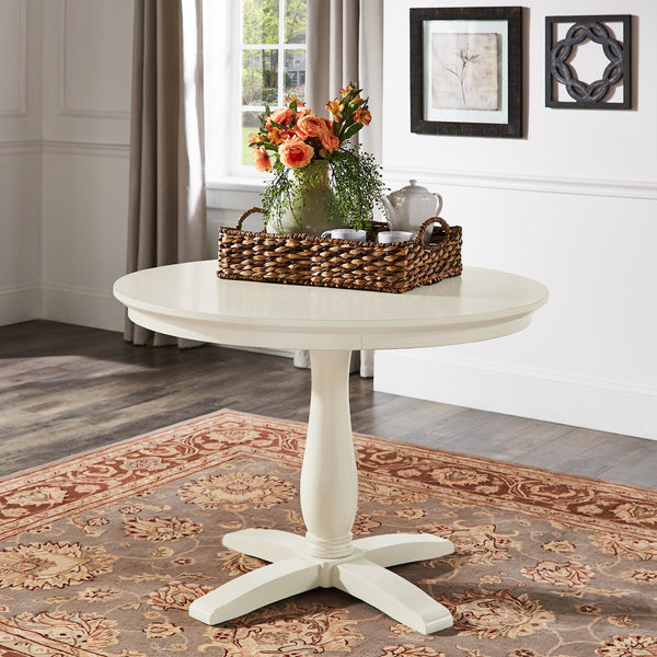 44" Round Pedestal Dining Table  - White Finish
