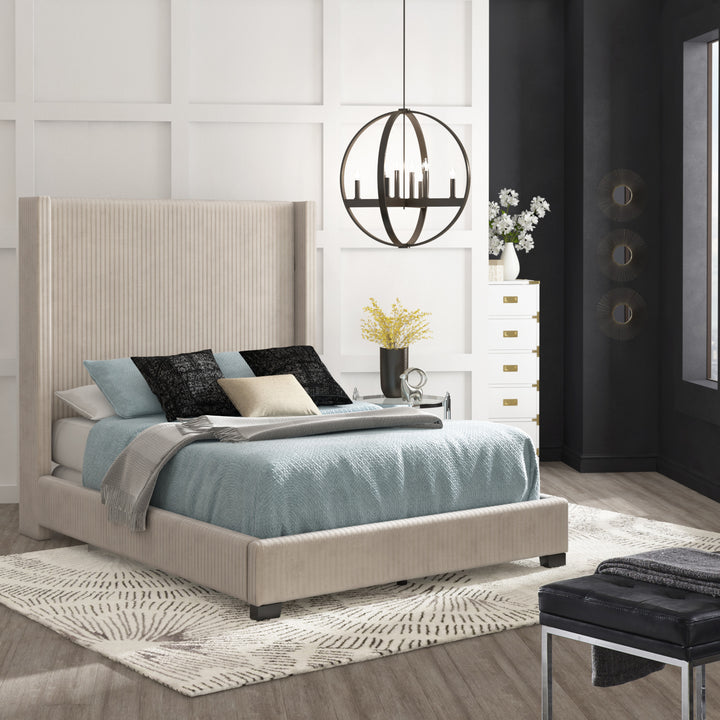 Pleated Velvet Wingback Bed - Taupe, Queen