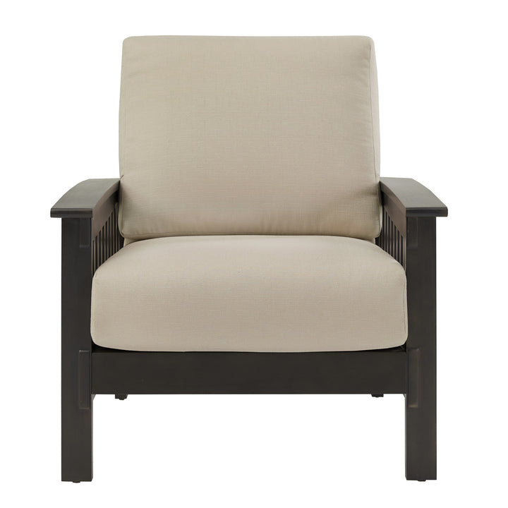 Mission-Style Wood Accent Chair with Ottoman - Beige Linen, Dark Gray Finish