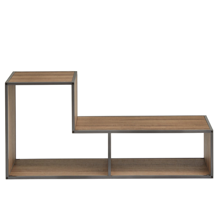 Natural Finish TV Stand with Silver Gray Metal Frame