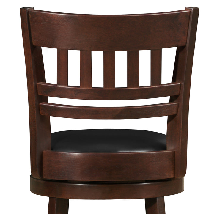 Lattice Back 24"H Swivel Counter Height Stool - Dark Cherry Finish, Black Faux Leather