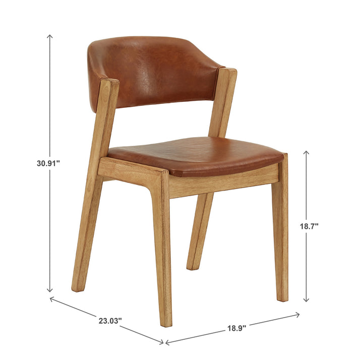 Modern Scandinavian Wood Finish Dining Chair (Set of 2) - Caramel Fegan Leather Cushion, Light Oak Veneer