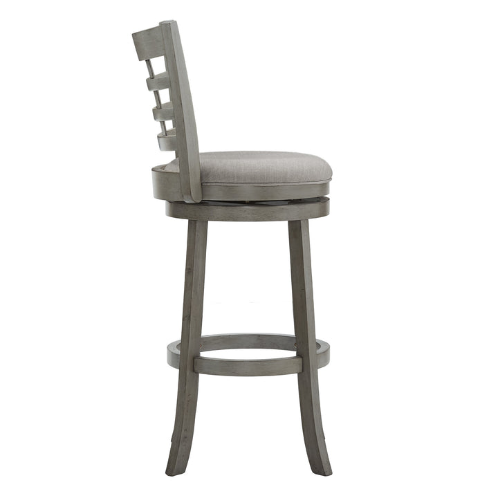 Window Back 29"H Swivel Bar Stool - Antique Gray Finish, Gray Linen
